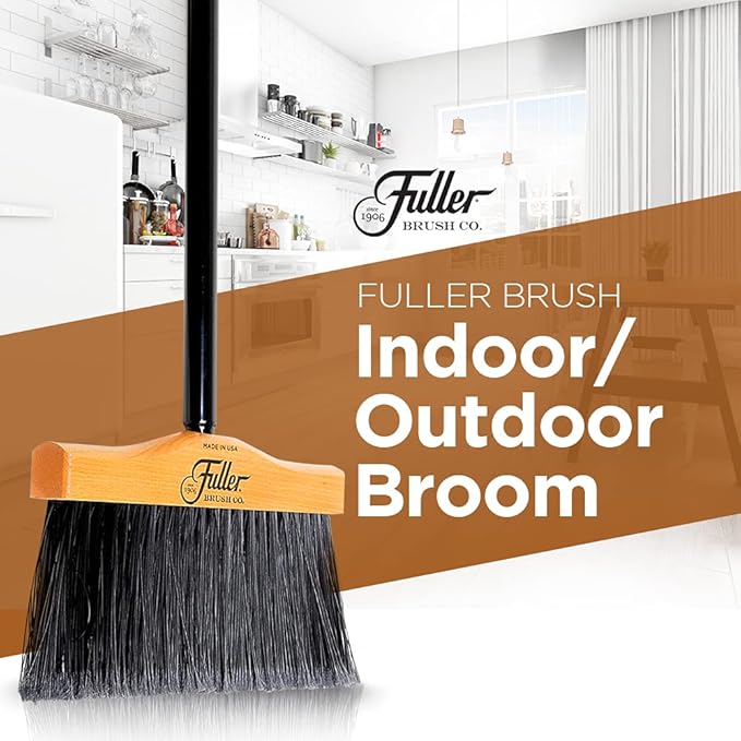 Fuller Brush 10-Inch Maple Wood Broom with 2 Piece Black Steel Threaded Handle for Indoor and Outdoor Cleaning on Hard Floors, Tile, Concrete, and Garage Surfaces