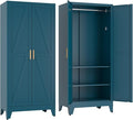 COFaR 71'' Metal Armoire Wardrobe Closet, Steel Wardrobe Cabinet with Adjustable Hanging Rod and Shelves, 2 Doors Farmhouse Closet Storage for Bedroom Garage Office, Peacock Blue