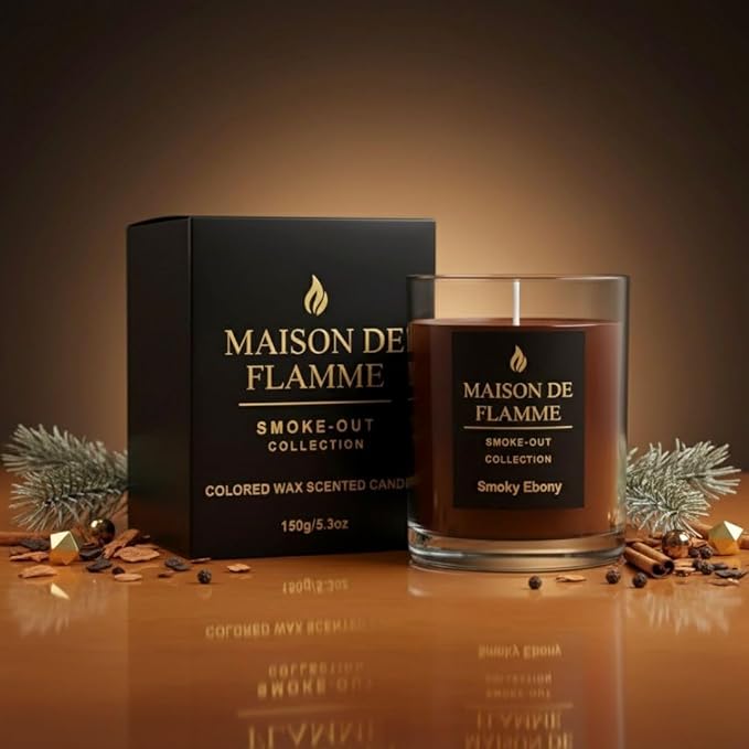 Smoky Ebony Scented Candle – 150g / 5.3 oz Soy Wax Blend, Hand-Poured Candle with Cotton Wick & 10% Fragrance Load – Smoky Woody Oud Home Candle for Bedroom & Living Room Décor