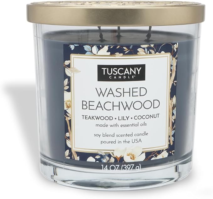 Tuscany Candle Washed Beachwood: Tropical Teakwood & Coconut Scented Candle, 14 oz