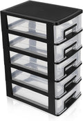 Multifunctional Five-layer Storage Cabinet Plastic Drawer Type Closet 5 Drawer Storage Tower Container Case with Clear for Home 8.3x5.9x12.3inch Black