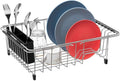 SANNO Dish Drying Rack, Large Dish Rack Adjustable Deep Dish Drainer with Removable Silverware Holder, Deep Large Dish Rack in Sink On Counter, Expandable Arms, Stainless Steel