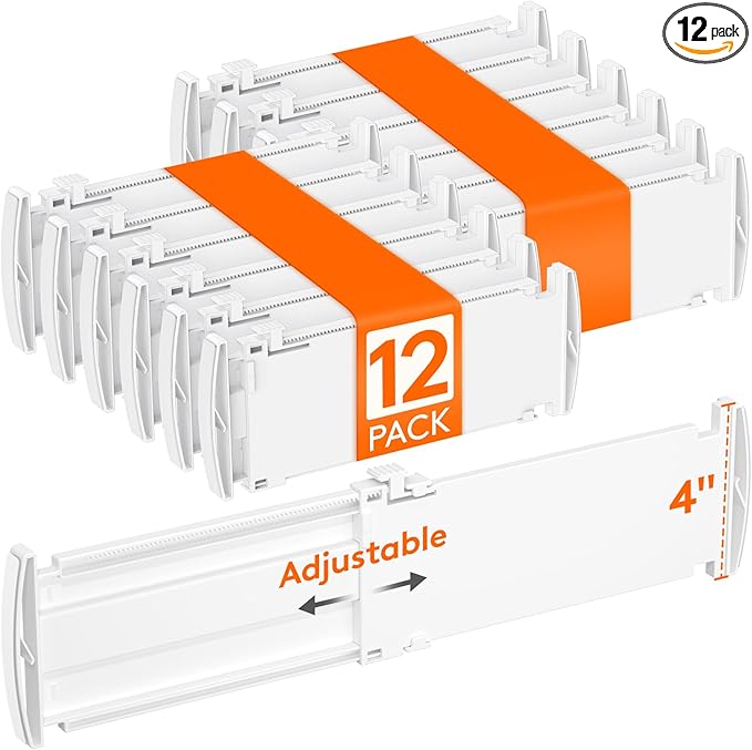 Lifewit 4" High 12 Pack Drawer Dividers, 10.5-16.5" Drawer Divider for Clothes, Adjustable Dresser Drawer Organizers, Plastic Drawers Separators for Clothes, Bedroom, Bathroom, Kitchen, Closet