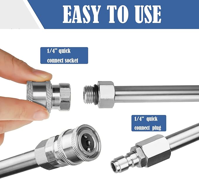 Selkie Long Pressure Washer Extension Wand, 2 Pack 60" Power Washer Extension Wand,Pressure Washer Lance,Stainless Steel Power Washer Extender Wands, 1/4” Quick Connect Fitting, 4000 PSI(120 Inch)