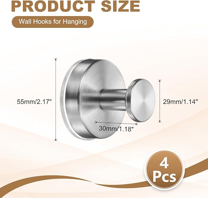 4 Pack Towel Hooks for Bathroom, Wall Hooks Suction Cup No-Drill Door Hanger Apply to Shower/Kitchen/Bedroom/Hanging Coat/Towel/Robe (Silver)