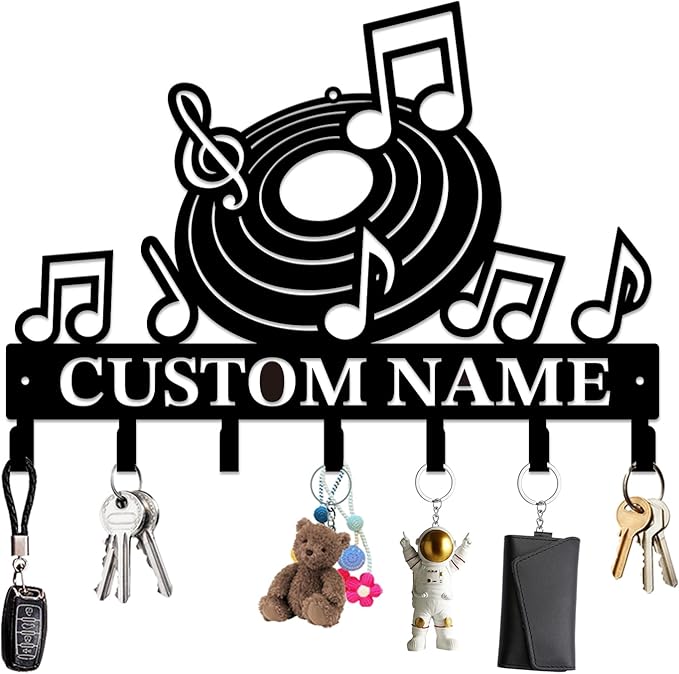 Personalized Custom Music Wall Hooks,Metal Music Room Art Clothes Hooks,Metal Music Wall Home Storage Decorative,For Front Door, Hallway, Kitchen, Bedroom,Keys,Hats (Style A)
