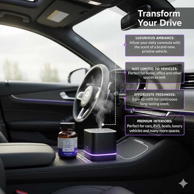 G's Breeze New Car Diffuser Oil – 60ml Soft & Soothing New Car Scent, Long-Lasting Aroma for Nurseries, Bedrooms, & Living Rooms, Easy Refill for Essential Oil Diffuser
