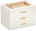 Homde Jewelry Box with Compartments for Women: Big Storage Organizer for Room - Necklace, Earring, Ring Holder for Dresser (White + Yellow)