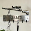 Custom 2D Flat Print Gun Bullet Themed Wall Hook for Men Husband Grandpa Dad Personalized Name Bullet Gun Equipment Wall Mounted Key Rack Firearm Themed Coat Holder for Bedroom Man Cave Carage Kitchen