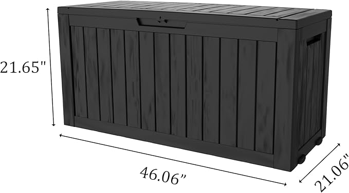 Outdoor Storage Box Waterproof with Wheels, 75 Gallon Lockable Resin Deck Box Patio Storage Bin for Pool Accessories Cushion Furniture, Garden Tools, UV-Resistant Outside Delivery Black