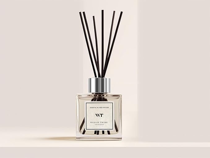 WEALD TRIBE Reed Diffuser Set Pure Cotton Scent for Bathroom Air Fresheners with Real Flower, Oil Diffuser Stick | 5.1 fl oz Home Fragrance with Sticks Defusers | House Bedroom Office Shelf Decor