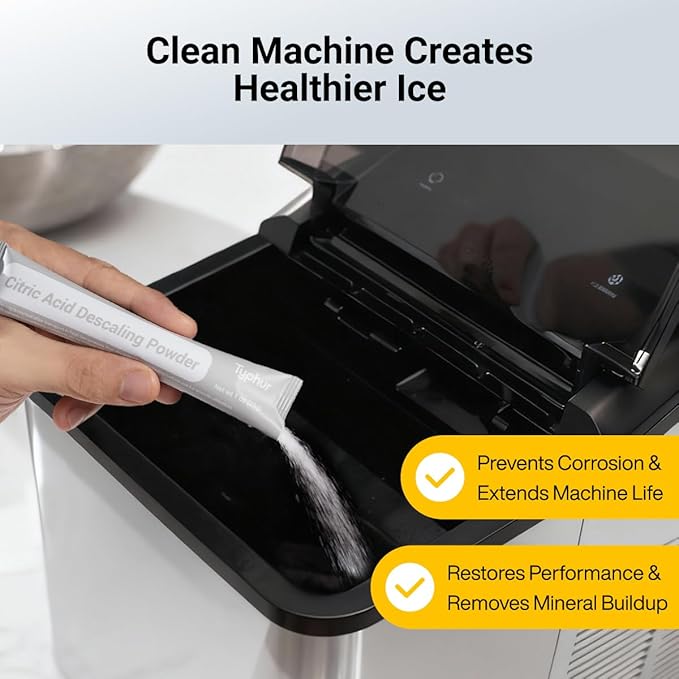 Typhur Ice Maker Cleaner and Descaler, 4 Individually Packed Uses, 100% Pure Citric Acid Powder, Ice Machine Cleaner to Improve Ice Taste, Compatible with Euhomy, Frigidaire, Opal, GE Profile
