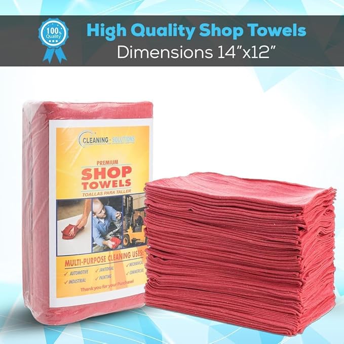 SIMPLI-Magic Cotton Shop Towels 14"x12" (500 Pack) – Reusable Cleaning Shop Rags for Automobiles, Industries, Garage and Homes (Red)