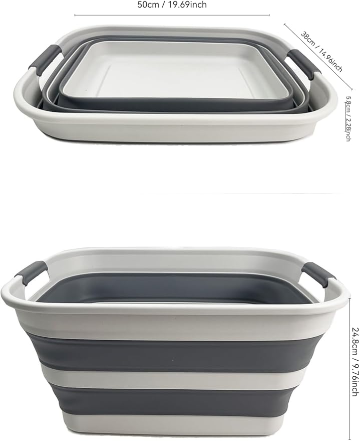 SAMMART Set of 2 Collapsible Plastic Laundry Basket - Foldable Pop Up Storage Container/Organizer - Portable Washing Tub - Space Saving Hamper/Basket (Grey/Steel Grey, 27L)
