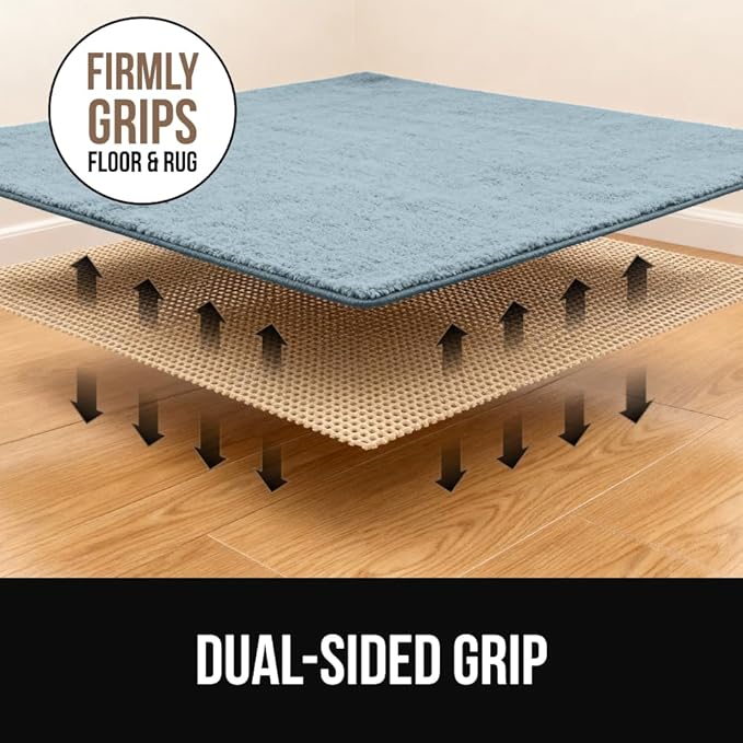 GORILLA GRIP Premium Dual Sided Extra Thick 8x10 Rug Gripper Pad for Hardwood Floors, Breathable Slip Resistant Pad Grips Under Carpet Area Rugs for Hard Surface Floor Protection, Easy Trim Mats Beige