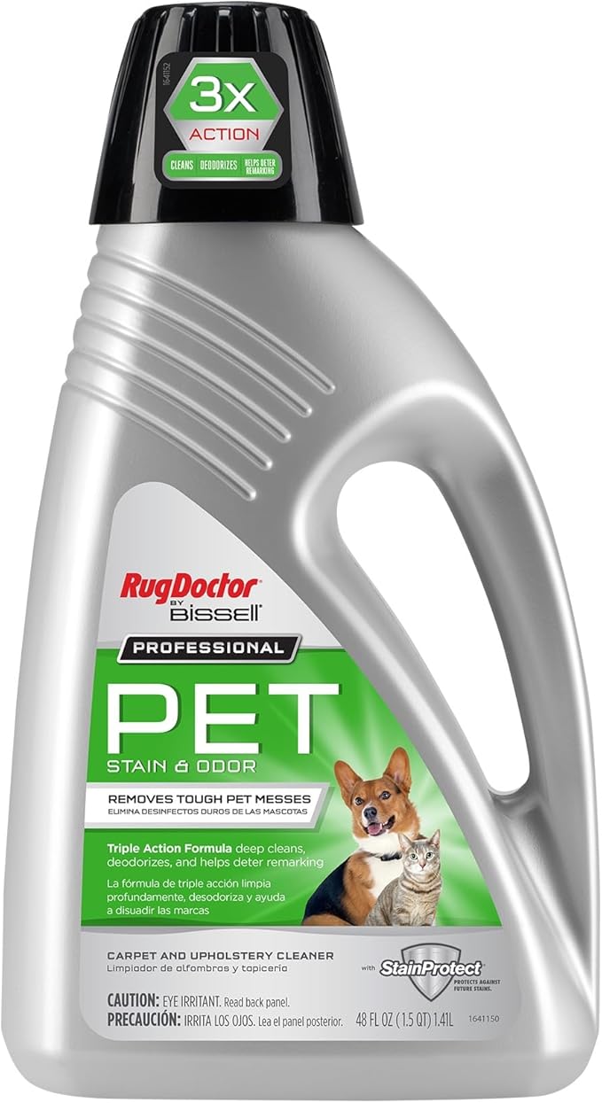 Rug Doctor Professional Triple Action Pet Stain and Odor Deep Carpet Cleaner Solution 48oz. Triple Action Formula Cleans, Deodorizes and Deters Remarking, Carpet Shampoo for Pet Stains & Odors
