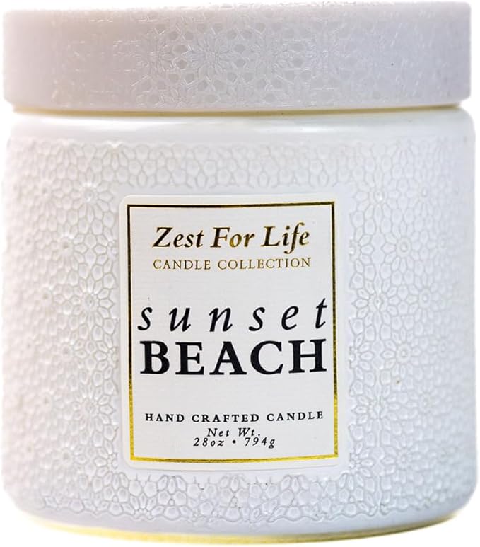 A Cheerful Giver - 28oz Large Scented Candle Jar with Lid- Zest for Life - 130 Hours of Burn Time, Gift for Women (Large, Sunset Beach)
