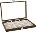 Wudygirl Jewelry Organizer Vintage Jewelry Tray Wooden Earring Holder Organizer with Clear Lid 30 Grid Jewelry Box Drawer Insert Jewelry Display Case for Women（30 Grid）