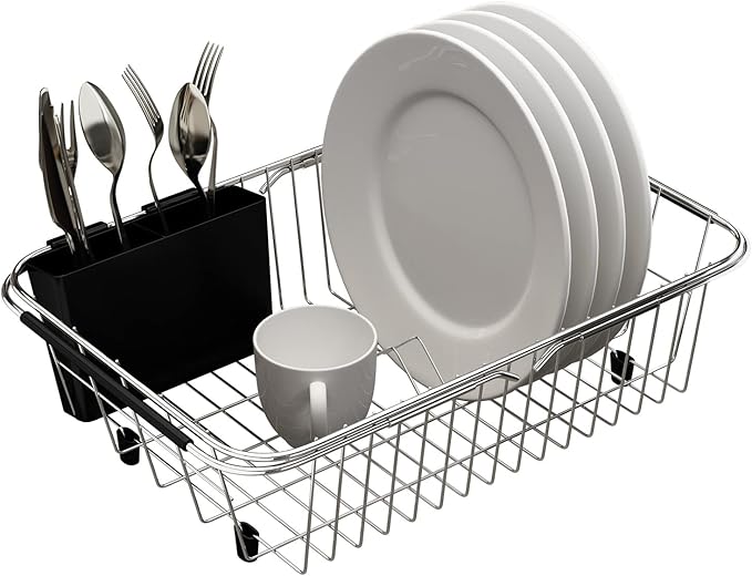 TESOT Adjustable Over Sink Dish Rack Stainless Steel Dish Drying Rack On Counter or in Sink, Rustproof