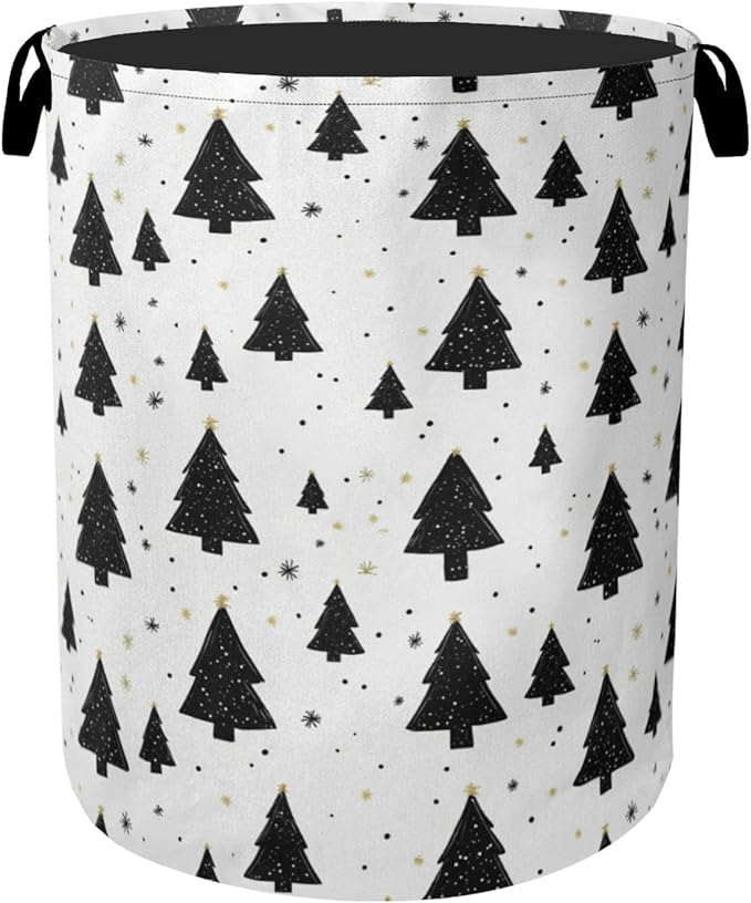 Pine Tree Stars Foldable Canvas Laundry Basket with Handles - Toy Organizer, Heavy Duty for Home，Bedroom, Dorm, Bathroom