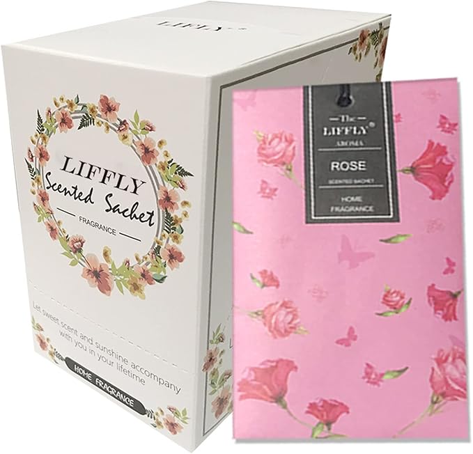 LIFFLY 14 Packs Rose Scented Sachets for Drawers and Closets