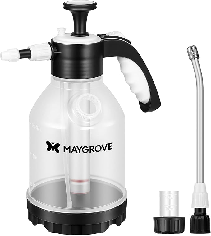 0.5 Gal Pump Sprayer, Hand Water Spray Bottle for Indoor Plant, Clear Plant Sprayer with Side Filling Port, Measuring Cup, Adjustable Nozzles, Safe Pressure Relief Valve