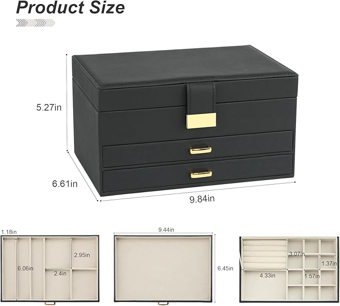 Jewelry Boxes for Women, Jewelry Holder Organizer for Christmas Gift, Jewelry Boxes & Organizers for Rings Earring Necklace Bracelet Watch, Black