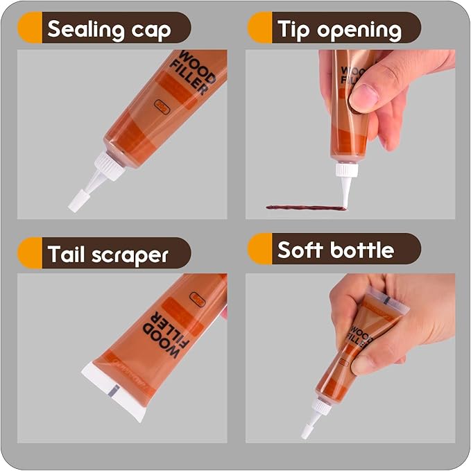 NADAMOO Wood Furniture Repair Kit Wood Filler Scratch Repair Furniture Touch Up Kit Cover Surface Scratch for Wooden Floor Table Door Cabinet Veneer, 12 Dark Color Kit Black White Gray Oak