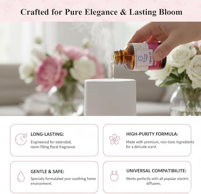G's Breeze Floral Dream Diffuser Oil – 60ml Soft & Soothing Floral Dream Scent, Long-Lasting Aroma for Nurseries, Bedrooms, & Living Rooms, Easy Refill for Fragrance Oil Diffuser