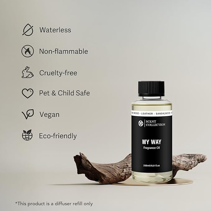 Luxury Hotel Scent My Way Diffuser Oil Waterless Essential Aromatherapy for Cold Air & Car Diffusers – Long Lasting Refill for Large Room & Home - Non Toxic, Signature Sandalwood (200ml/6.76Fl oz)