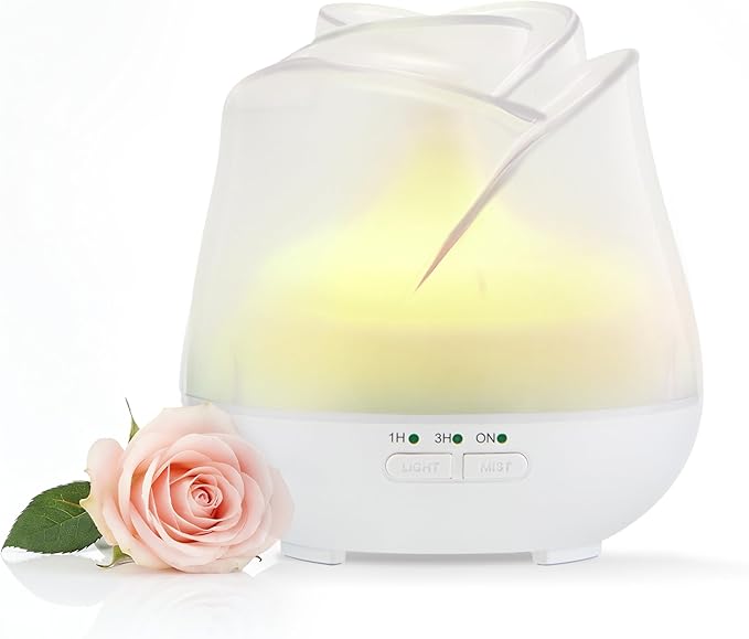 Earnest Living Rose Essential Oil Diffuser 150ml – Mini Ultrasonic Aromatherapy Humidifier for Bedroom & Desk, Quiet Mist, USB Powered, 7-Color Night Light, BPA for Women, Frosted White