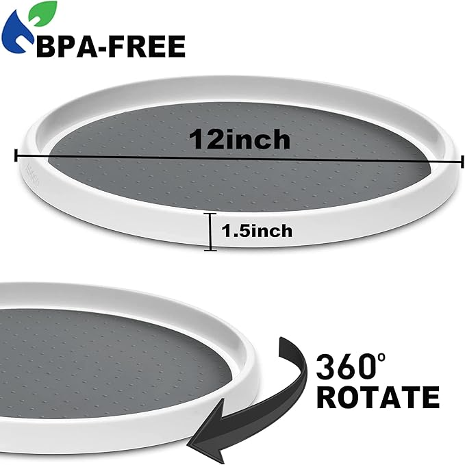 Set of 2, 12 Inch Non-Skid Lazy Susan Organizer, Pantry Lazy Susan Turntable for Cabinet, Kitchen Cabinet Organizer, Pantry Organization and Storage -Size- 12"x1.5"