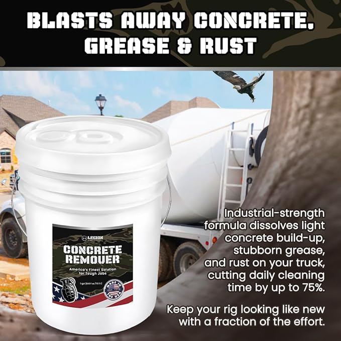 Heavy Concrete Remover – Dried Concrete & Cement Dissolver (Non-Corrosive, Biodegradable Acid Alternative), Safe on Equipment, 5-Gallon Bucket