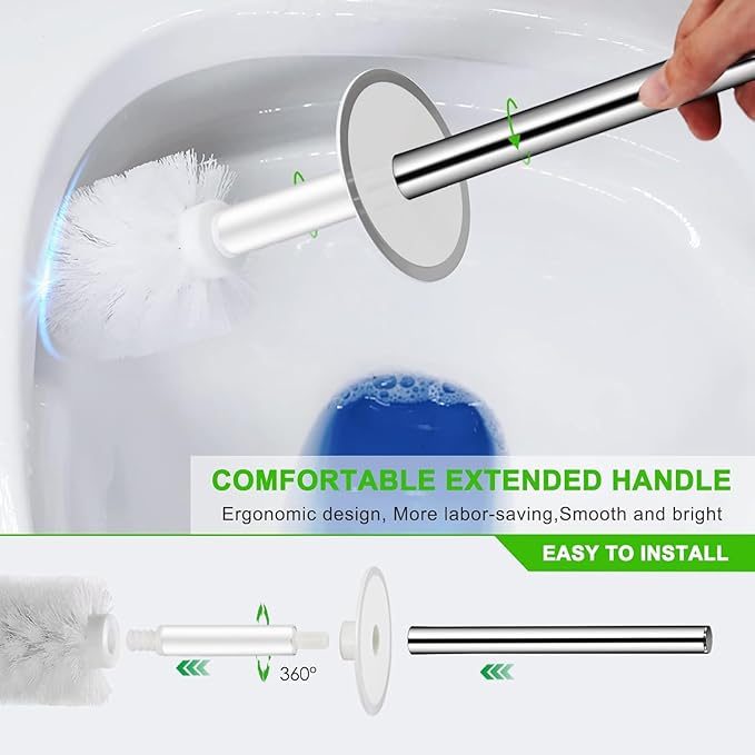 Toilet Brush and Holder Set, 2 Pack Toilet Bowl Brush with Stainless Steel Handle, Drip-Proof, Easy to Clean for Bathroom White