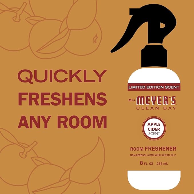 MRS. MEYER'S CLEAN DAY Room and Air Freshener Spray, Non-Aerosol Spray Bottle Infused with Essential Oils, Limited Edition Apple Cider, 8 fl. oz - Pack of 3