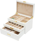 Jewelry Case 3 Layers Jewelry Organizer Jewelry Storage Containers Watch Display Case Necklaces Rings Multi-Function Storage Box with Pull-out Drawer, White (White)