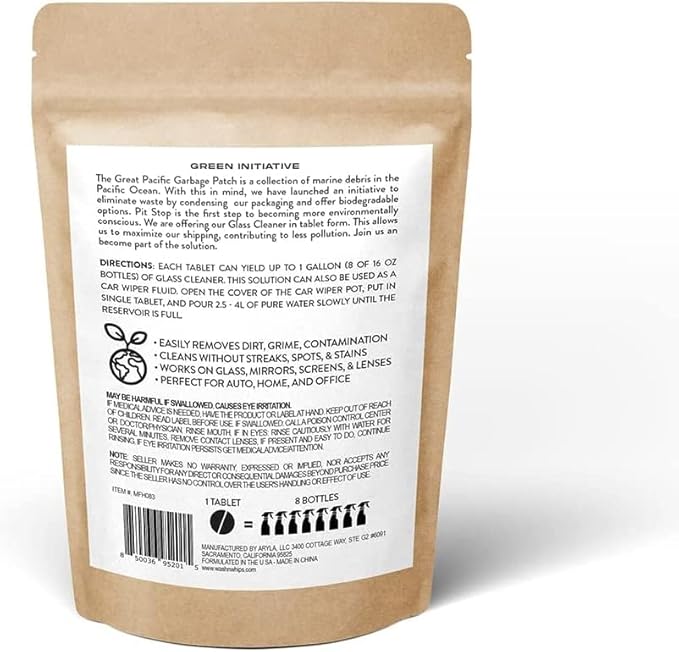 WASH&WHIPS Glass Cleaner Effervescent Tablets w/Empty 16 oz Spray Bottle (Makes 5 Gal/20L)