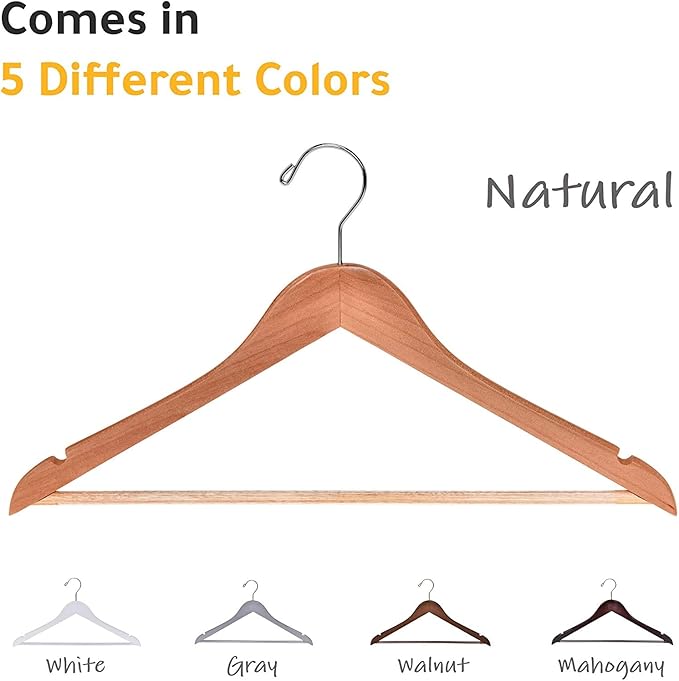 Quality Wooden Hangers - Slightly Curved, Heavy-Duty Coat Hangers with Stylish Chrome Hooks - Natural, 80 Pack Sets
