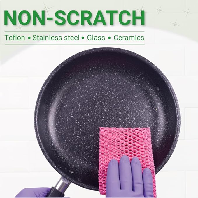 Basic Dish Wash Net (10Pcs) - All Purpose, Non-Scratch, Heavy Duty Dish Scrubbers for Cleaning Dishes, Pots and Pans Color Pink (Pink 10 Pcs)