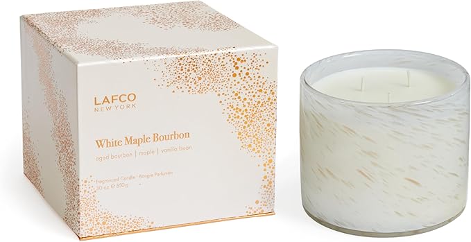LAFCO New York Holiday 3-Wick Candle, White Maple Bourbon - 30 oz - 120-Hour Burn Time - Reusable, Hand Blown Glass Vessel - Made in The USA