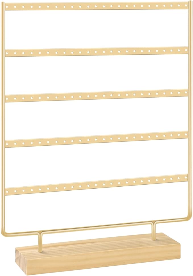 5 Tier 120 Hole Earring Holder Organizer, Rust Proof Metal and Wooden Base Jewelry Organizers and Storage for 60 Pairs of Earrings, Suitable for Home Storage and Sales Display