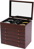 Wood Jewelry Box 6-Tier Large Jewelry Organizer Cabinet with 5 Drawers Women Girls Storage Display Case for Necklace Rings Earrings Accessories, with Mirror and Lock (With Mirror)