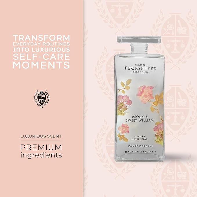 Pecksniff's Peony & Sweet William Bath Soak Decanter | 500ml/16.9 Fl Oz