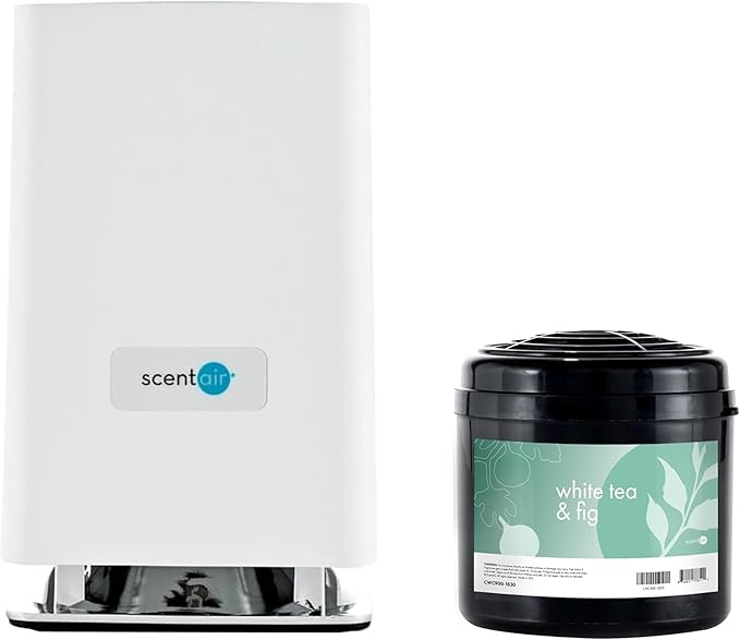 ScentAir Whisper Home | White Diffuser Machine, Scents up to 800 Sq. Ft Room, Compatible with Alexa & Google, WiFi & Bluetooth Enabled - ScentAir Cartridge White Tea & Fig