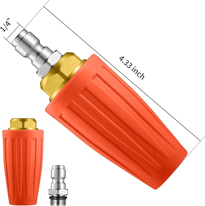 Turbo Nozzle Pressure Washer 4000 PSI Max Rotating Orange Pressure Washer Nozzle with 1/4" Quick Connect Pressure Washer Tips Power Washer Nozzle for Cleaning Brick, Concrete, and Vinyl Surfaces