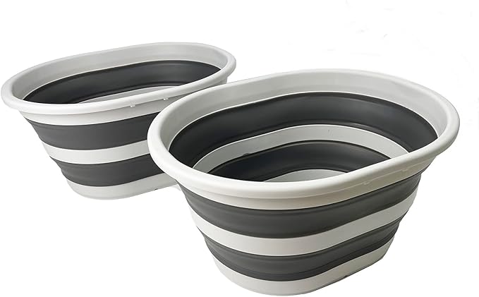 SAMMART 22L (5.8 Gallons) Collapsible Plastic Laundry Basket-Oval Bin/Foldable Storage Container/Pop Up Organizer-Portable Washing Tub-Space Saving Laundry Hamper (2, Grey/Steel Grey)