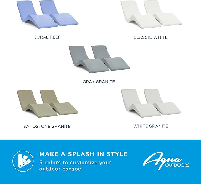 Aqua Outdoors - in-Pool Chaise Lounger - Pool & Sun Shelf Lounge Chair - Designed for Water Depths Up to 9” - Compatible with All Types - Poolside & Sun Deck Tanning - Set of 2 - Gray Granite