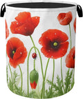 Red Flower Laundry Basket - Heavy Duty 60L Dirty Clothes Organizer, Water Resistant Foldable Hamper for Men Women