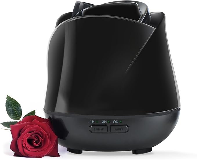 Earnest Living Rose Essential Oil Diffuser 150ml – Mini Ultrasonic Aromatherapy Humidifier for Bedroom & Desk, Quiet Mist, USB Powered, 7-Color Night Light, BPA for Women, Solid Black