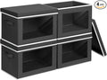 Storage Bins with Lids - Small Fabric Organizers with Window, Collapsible Storage Bins for Clothes, Decorative Closet Organizers for Towels, Tshirt, 4 Pack, Black